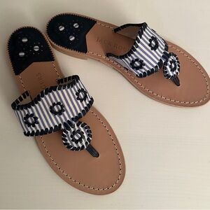 Jack Rogers Navy & White Striped Leather Thong Sandals